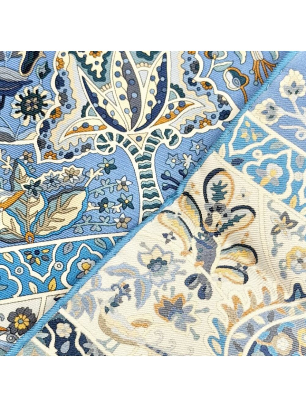 Hermes Au Pays Des Oiseaux Fleurs in the Land of Blooming Birds 100% Silk Bleu - Picture 3 of 7